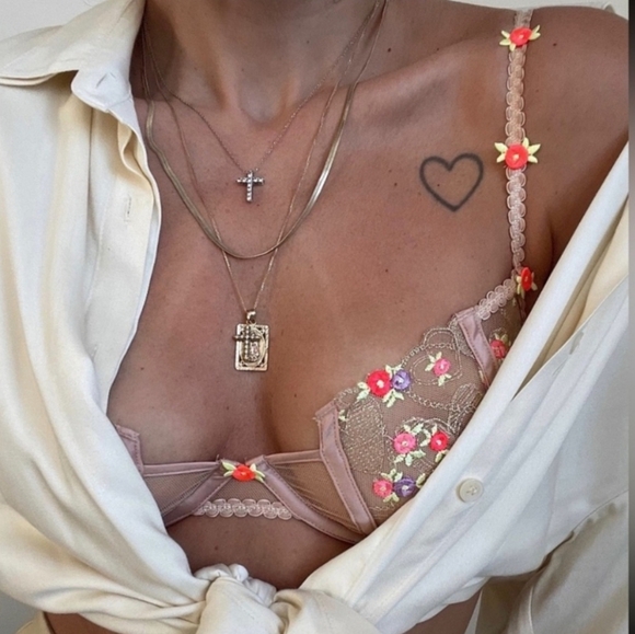 New!For Love And Lemons Floral Lace Bra with Embroidered Details - Picture 1 of 13